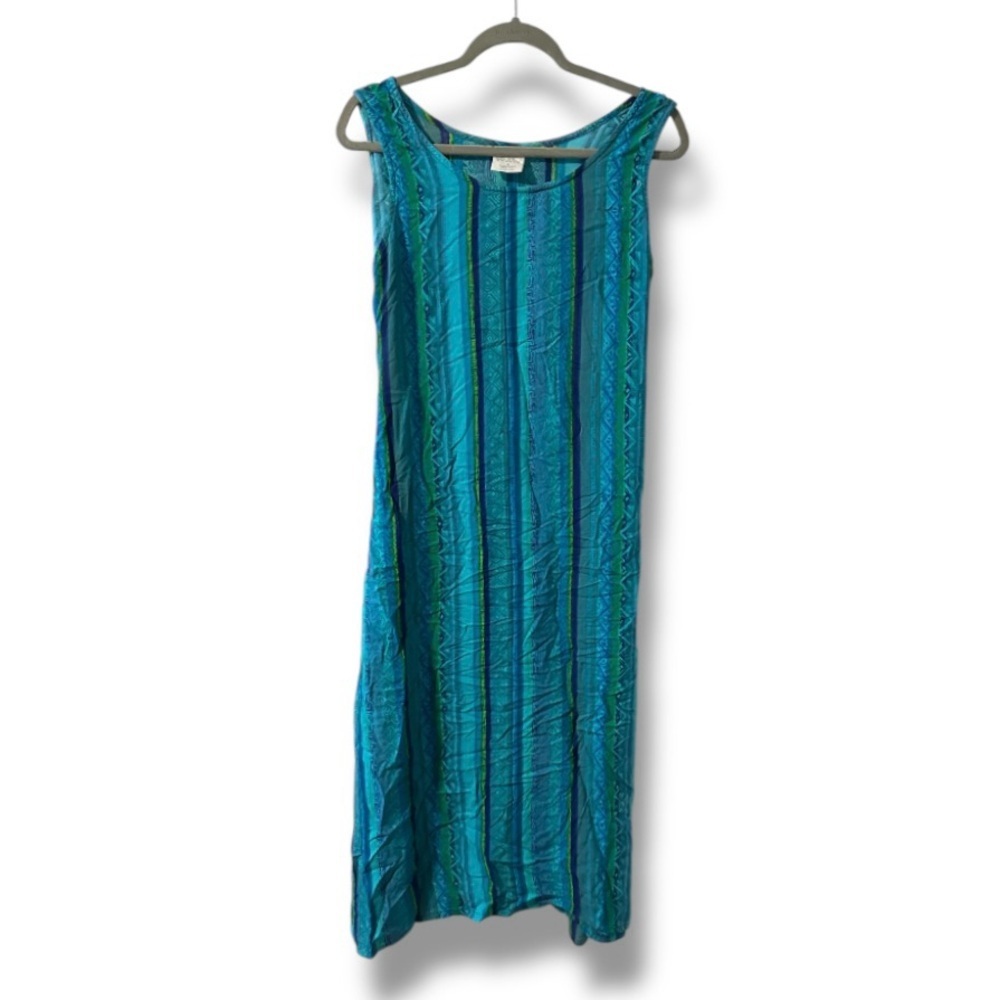 Style Studio Blue Green Tropical Sleeveless Midi Dress Women’s Size Large Summer